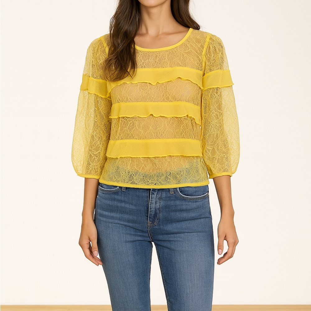 BCBGMaxAzria Yellow Lace Blouse